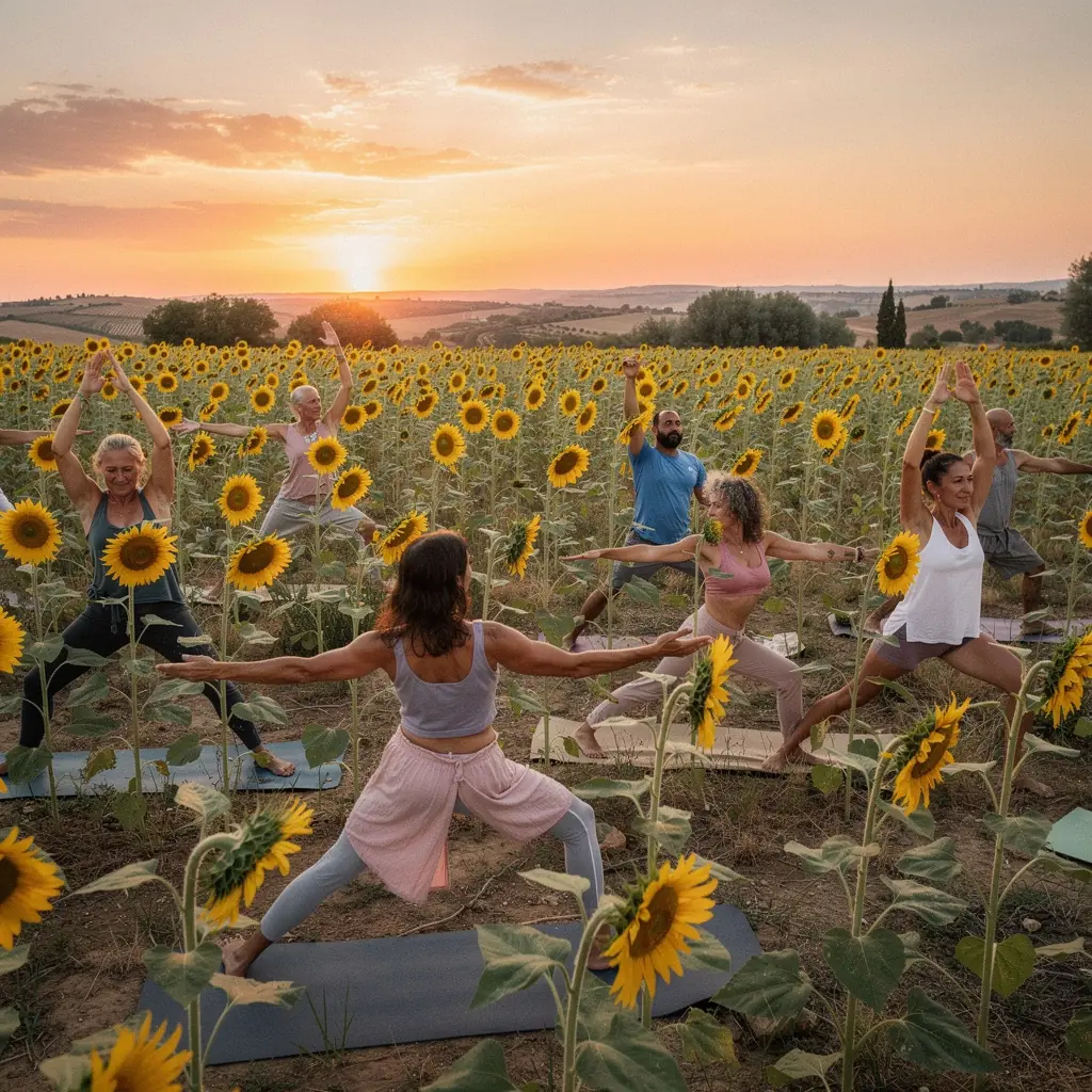 Un grupo de personas realizando ejercicios de yoga enfocados en la mejora de la densidad ósea en un estudio.