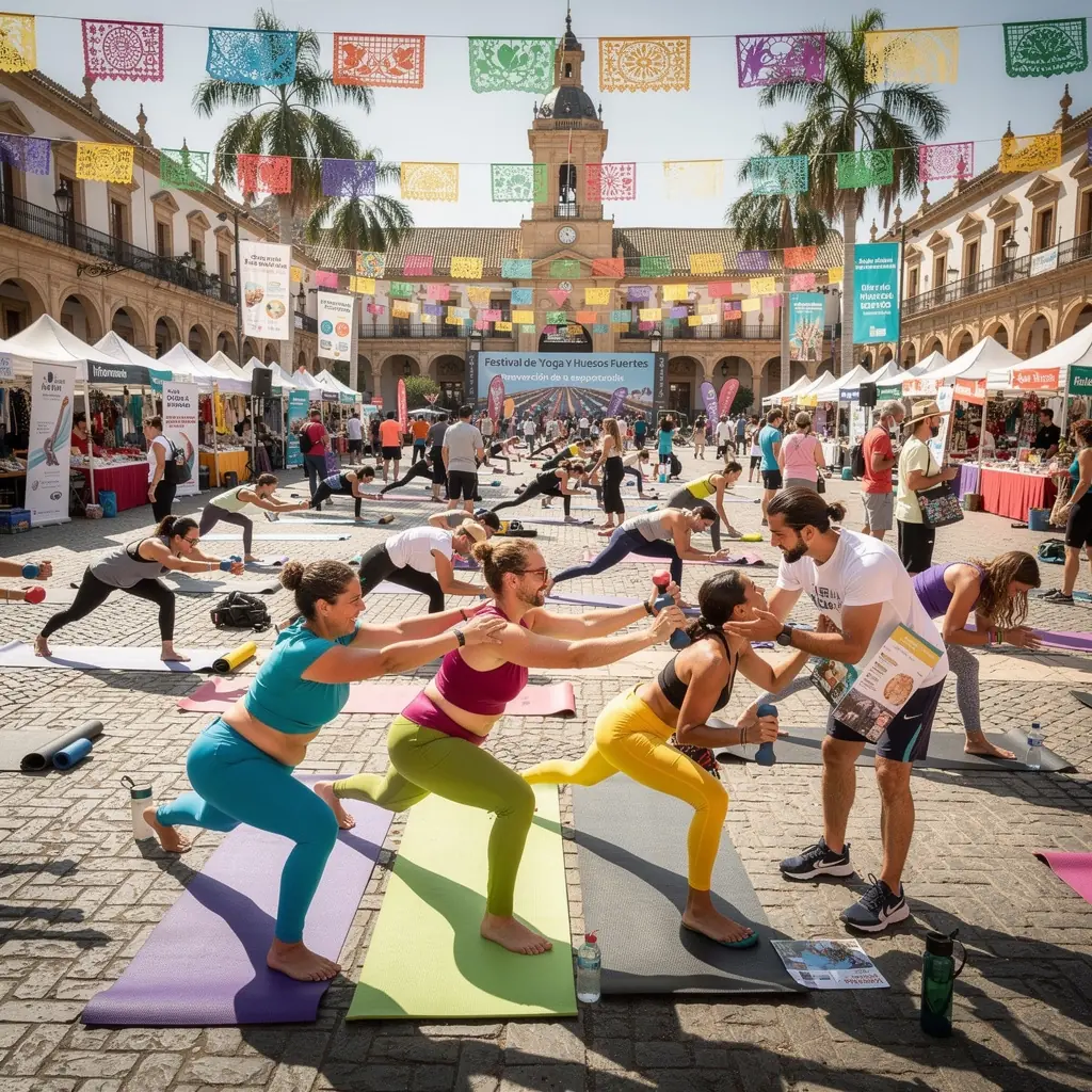 Un grupo de personas realizando ejercicios de yoga enfocados en la mejora de la densidad ósea en un estudio.